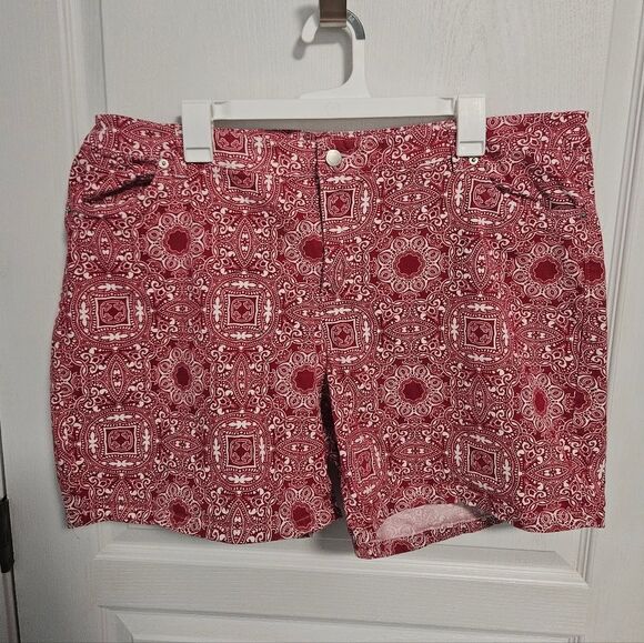 Westport Pants - Westport Twill Shorts Red White Bandana Flat Front Casual Womens Plus 16W